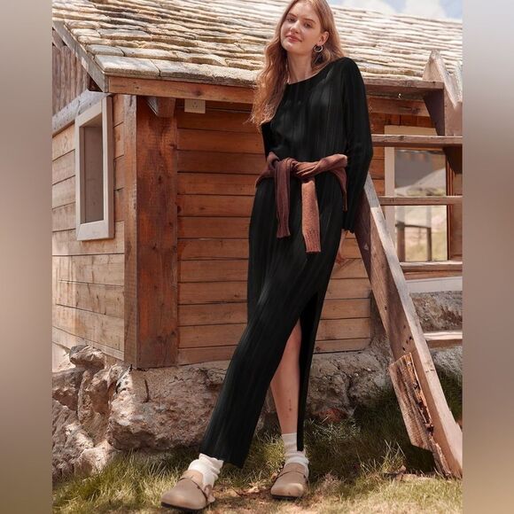 NWOT Black Wide Rib Knit Dress M - Picture 1 of 7